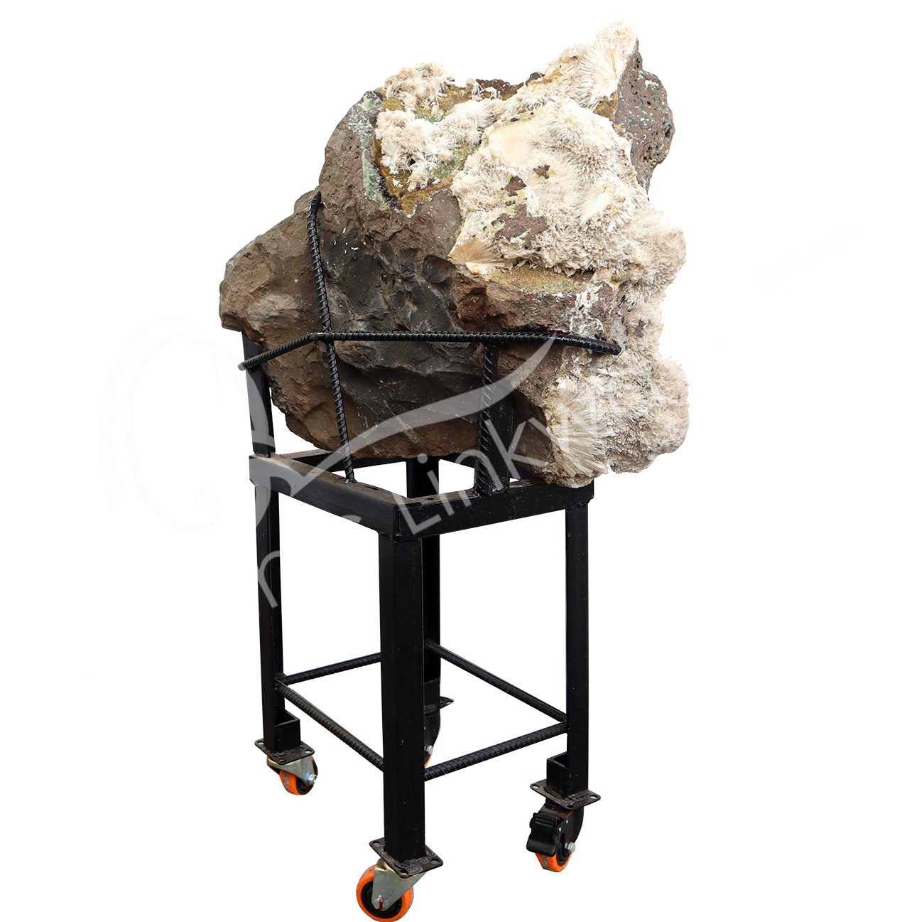 Specimen Apophyllite Stilbite On Metal Stand With Wheels X X