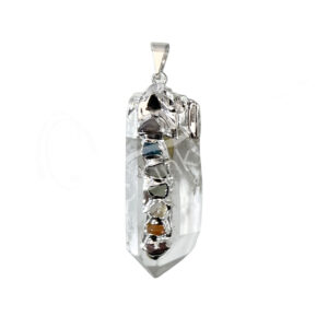 Crystal Quartz with Chakra Stones Rough Point Pendant 1.5-2"