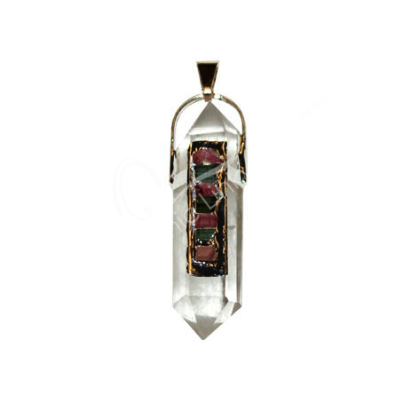 Wholesale Double Terminated Crystal Point with Tourmalines Pendant
