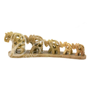 Undercut soapstone figurine featuring five elephants in a row