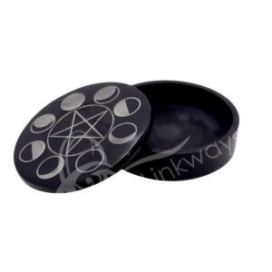 Black Soapstone Box with Moon Pentacle Silver Inlay