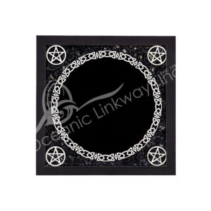 Black Tourmaline Chips with Black Leather Frame Scrying Mirror