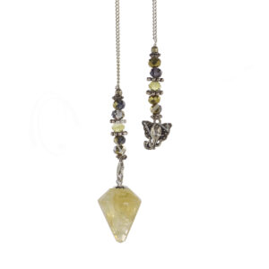 Citrine Ganesha Pendulum with Glass Beads Chain