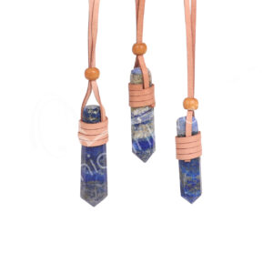 Lapis Lazuli Point Necklace Wrapped with natural leather