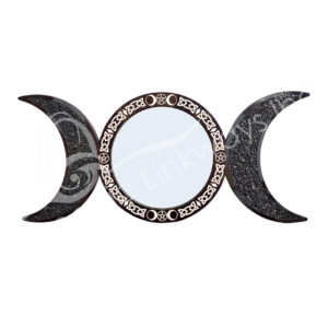 Black Tourmaline Chips Triple Moon Mirror with Celtic Triple Moon & Pentacle