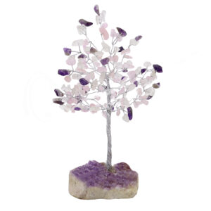 Amethyst and Rose Quartz and Crystal Quartz Chips Gem Tree with Amethyst Geode Base 160 Beads