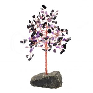 Amethyst and Black Chips Stones Gem Tree with Black Tourmaline Base 160 Beads