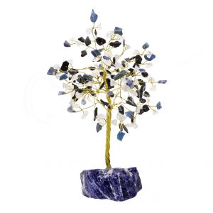 Crystal Quartz and Sodalite and Black Chips Stones with Sodalite Gem Tree with Sodalite Base