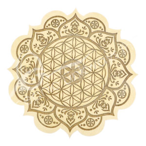 Flower of Life Lotus Wood Plaque Crystal Grid 8" Diameter