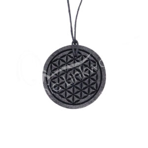 Black Obsidian with an Engraved Flower of Life Necklace with Adjustable Black Cord