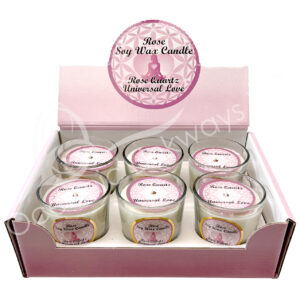 Rose Scented Votive Candle made of Soy Wax & Decorated with Rose Quartz Chips Stones for Universal Love in a Pop Up Display 2.25-2.5"H X 2.25"Dia.