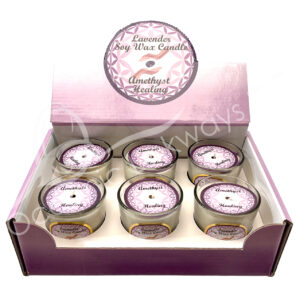 Lavender Scented Votive Candle made of Soy Wax & Decorated with Amethyst Chips Stones for Healing in a Pop Up Display 2.25-2.5"H X 2.25"Dia.