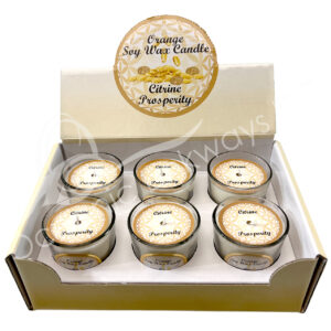 Orange Scented Votive Candles made of Soy Wax & Decorated with Citrine Chips Stones for Prosperity in a Pop Up Display 2.25-2.5"H X 2.25"Dia.