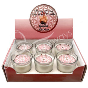 Ylang Ylang Scented Votive Candle made of Soy Wax & Decorated with Garnet Chips Stones for Passion in a Pop Up Display 2.25-2.5"H X 2.25"Dia.