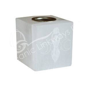 Pentacle Engraved on Selenite Mini Candle Holder Cube 1.25"