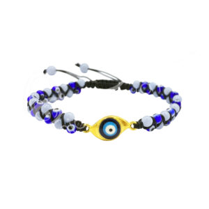 Adjustable Double Row Bracelet with Evil Eye Charm and Angelite