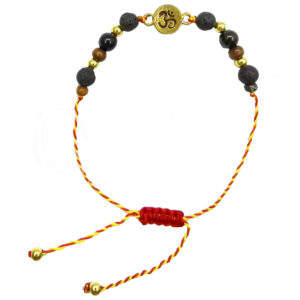 Rakhi Adjustable Bracelet for Safety with OM, Black Obsidian & Lava