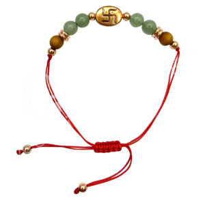 Rakhi Adjustable Bracelet for Good Luck with Swastika & Green Aventurine