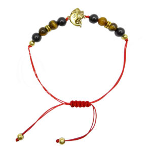 Rakhi Adjustable Bracelet for Prosperity with Ganesha, Tiger Eye & Black Tourmaline