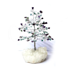 Angelite and Crystal Quartz and Amethyst Gem Tree with White Apophyllite Geode Base