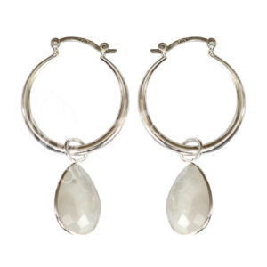 Faceted Rainbow Moonstone Teardrop Sterling Silver Earrings