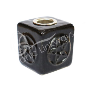 Black Ceramic Mini Candle Holder Cube with Pentacle 1.2 X 1"