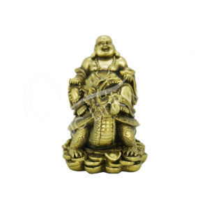 GOLD HAPPY BUDDHA WITH TURTLE STATUE 4.70"L X 4.75"H