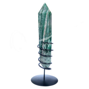 Green Aventurine with Quartz Point Half Natural Half Polished with Metal Stand