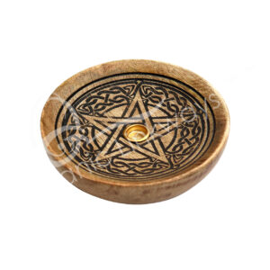 Pentacle Laser Engraved Mango Wood Incense Holder 5" Diameter