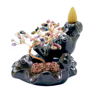 Backflow Cone Burner with Mixed Tourmaline Gem Tree 4.75-6"