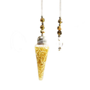 Real Gold Flakes Glass Pendulum with Beaded Chain