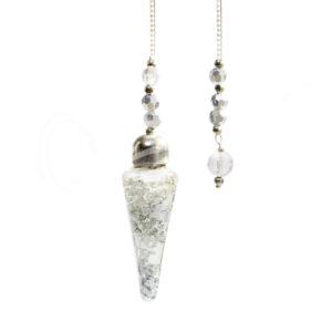 Real Silver Flakes in Glass Teardrop Pendulum with Beaded Chain