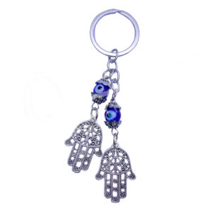 Double Fatima Hand Evil Eye Keychain