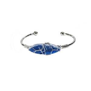 Kyanite Point Adjustable Brass Silver Plated Wire Wrap Bracelet