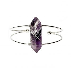 Amethyst Double Terminated Point Adjustable Brass Silver Plated Bracelet