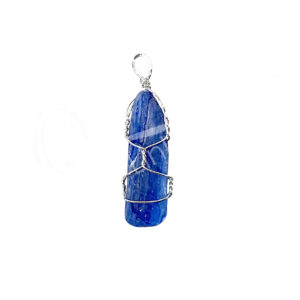 Kyanite Brass Silver Plated Wire Wrapped Pendant