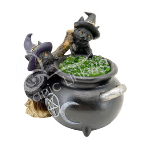 Led Light Black Cat with Cauldron & Broom