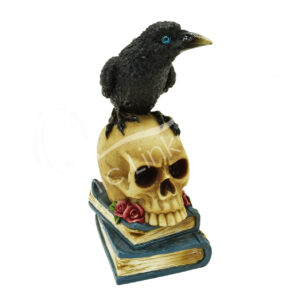 Raven on Skull with Magic Book Statue