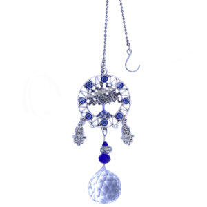 Evil Eye Hanging with Crystal Faceted Ball Tree of Life and Hand of Fatima