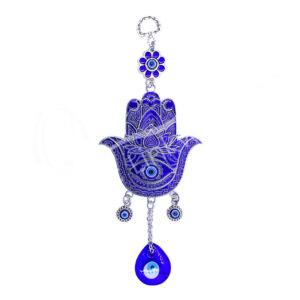 Blue Hand of Fatima with Lotus Evil Eye Hanging