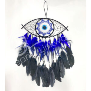 Evil Eye Black Dreamcatcher with Black Feathers