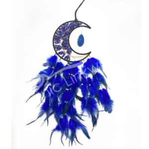 Dreamcatcher Moon Tree with Lapis Lazuli Chips and Dark Blue Feathers