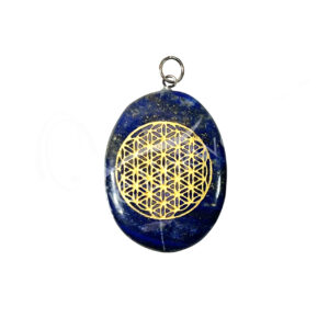 Flower of Life on Lapis Lazuli Worry Stone Pendant