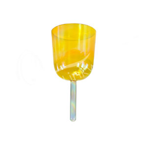 Yellow Crystal Singing Bowl with Handle Tuned E Solar Plexus Chakra 6.25" Diameter