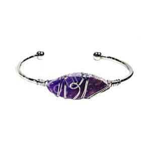 Amethyst Adjustable Brass Silver Plated Bracelet