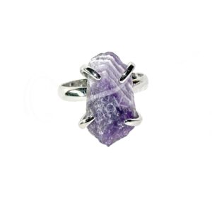 Amethyst Ajustable Brass Silver Plated Ring