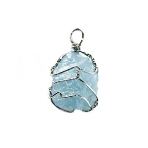 Aquamarine Wire Wrap Brass Silver Plated Pendant