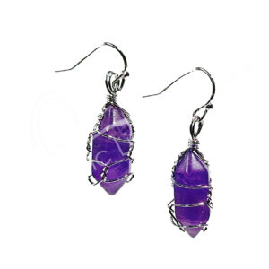 Amethyst Wire Wrap Brass Silver Plated Earrings