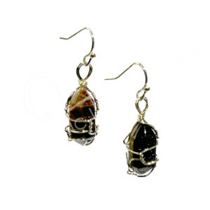 Tiger Eye Wire Wrap Brass Earrings