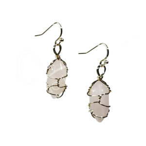 Rose Quartz Wire Wrap Brass Earrings